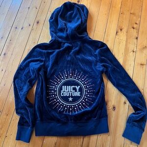 Juicy Couture Dark Blue Velour Hoodie with Sparkling Logo
